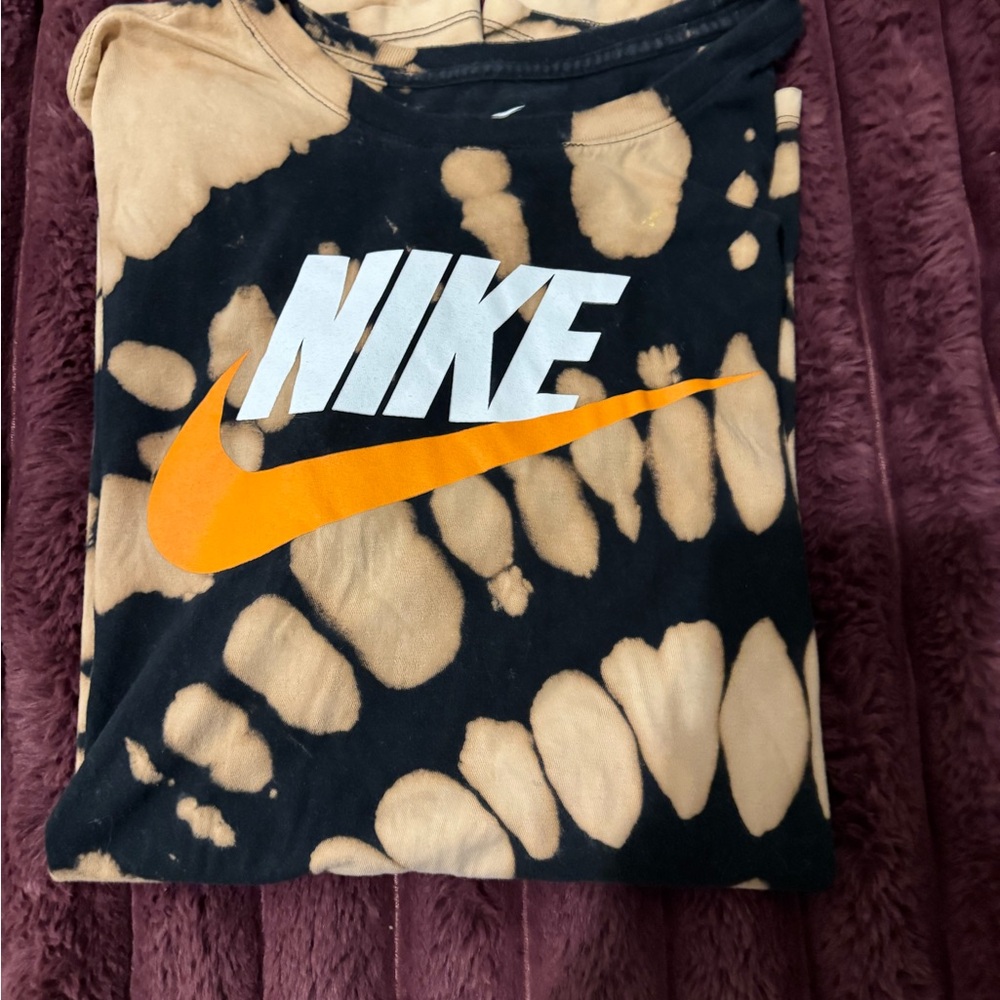 Nike Black and Tan Tie-Dye Tee with Orange Swoosh